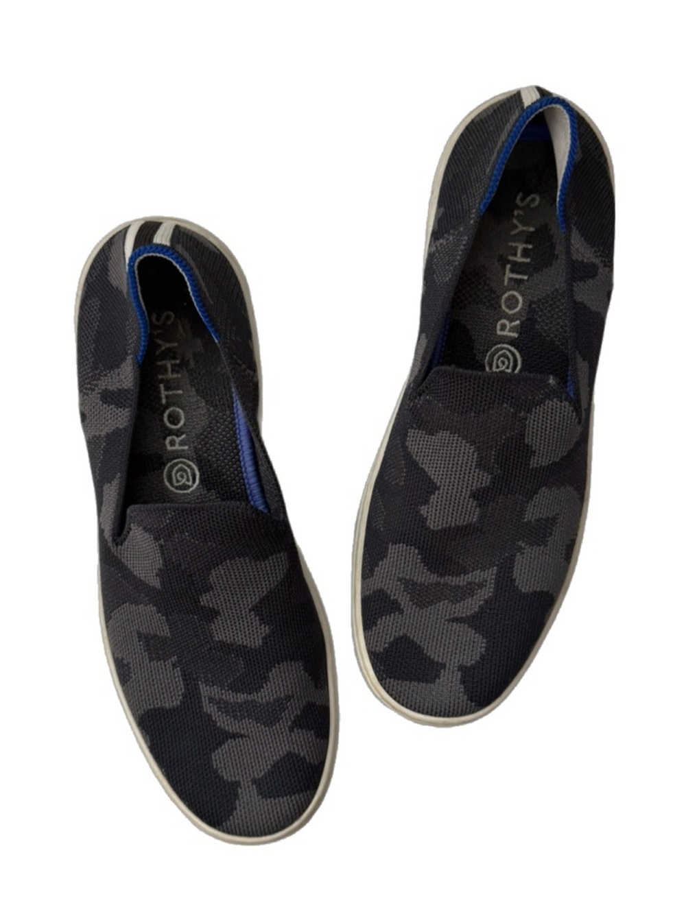 Rothy's The Original Slip-On Knit Washable Sneakers Black & Gray Camo size 7.5